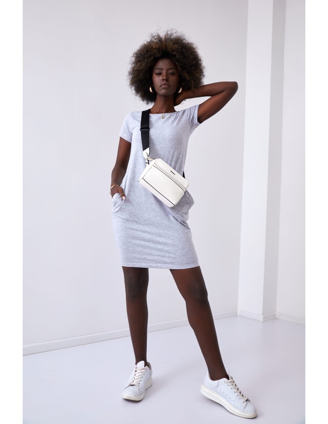 Light gray dress with short sleeves 9967 - Online store - Boutique